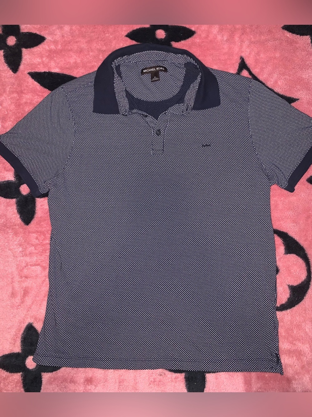 Michael Kors Men’s Navy and White Microdot Polo
